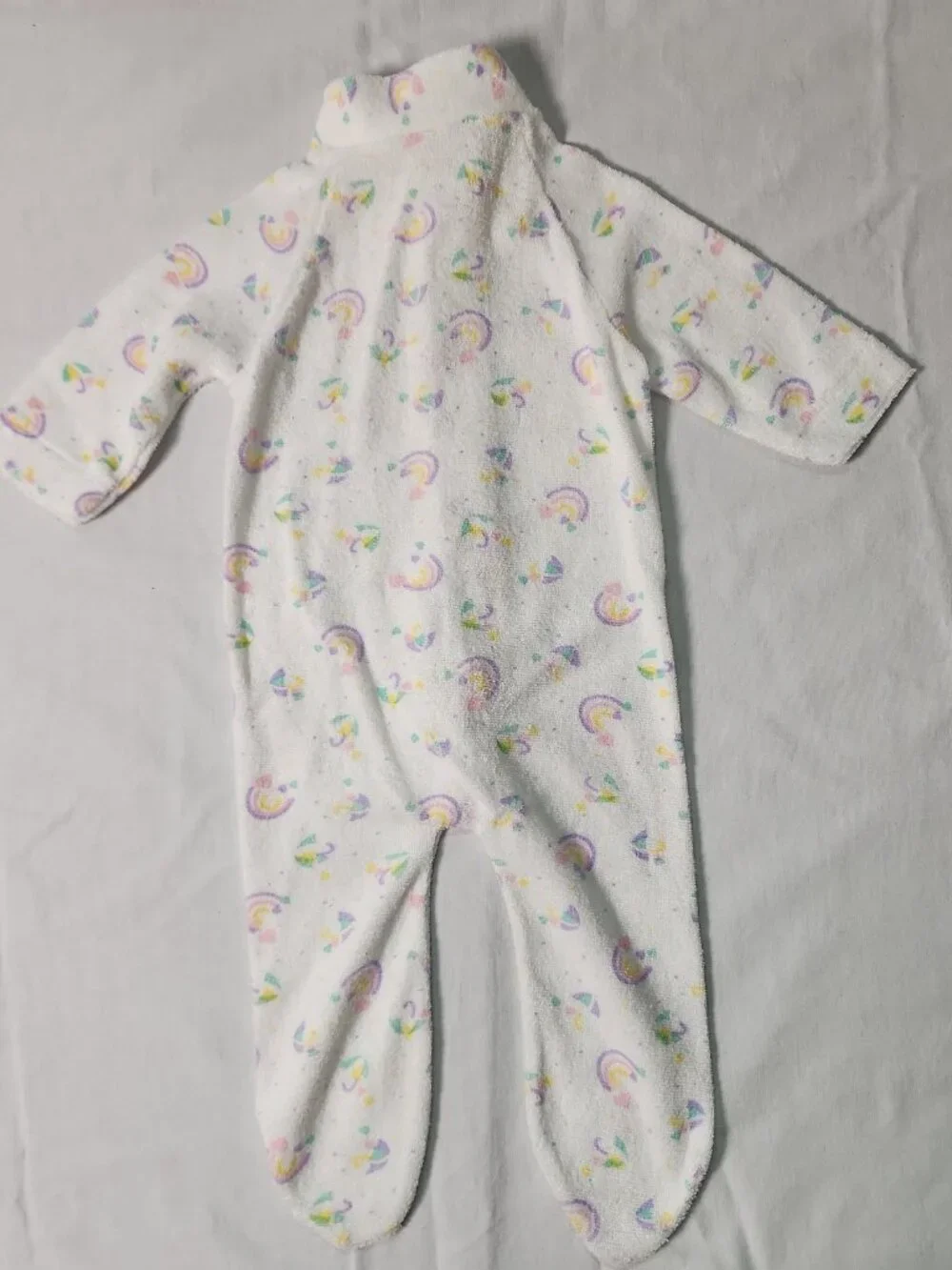 Kent Baby White Footed Sleeper Terry Cloth Medium Rainbows Hearts VTG